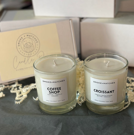 Coffee + Croissant Candle Gift Set  - 220g Candle Duo